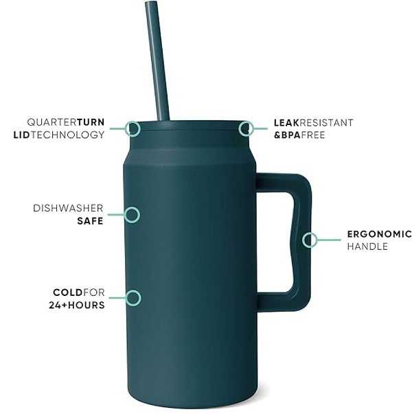 50oz Vacuum Insulated Powder Coated Travel Coffee Thermos Mug With Handle