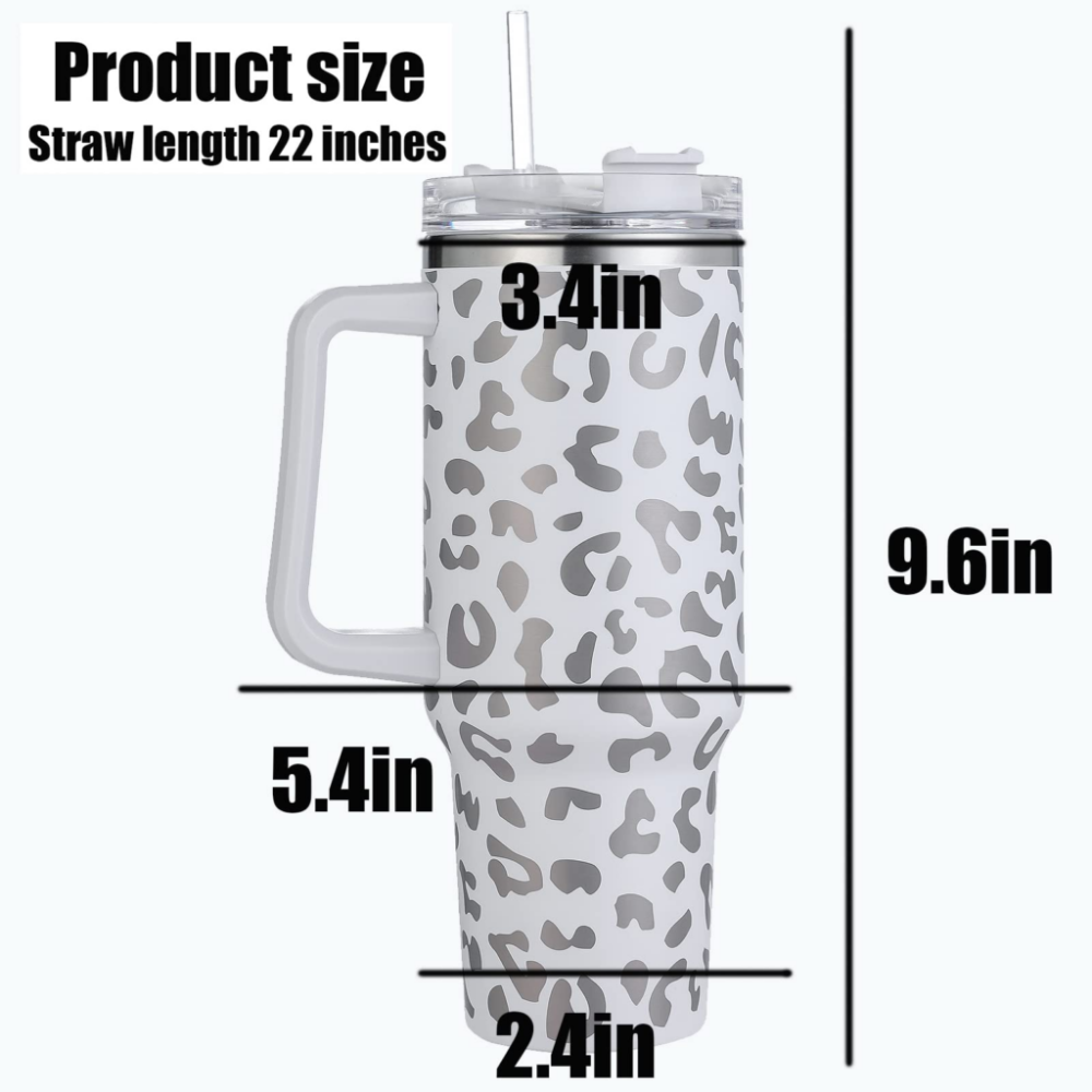Stanley Dupe 40oz Leopard Tumbler with Handle Adventure Stainless Steel Water Bottle
