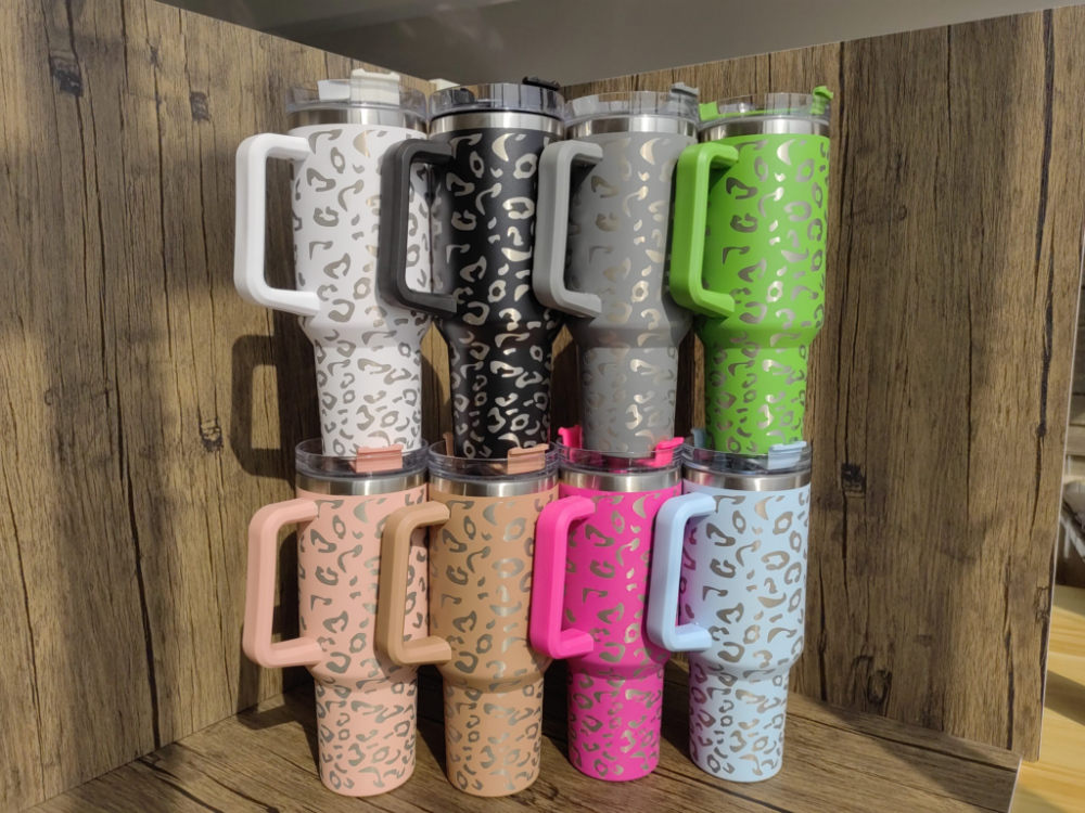 Stanley Dupe 40oz Leopard Tumbler with Handle Adventure Stainless Steel Water Bottle