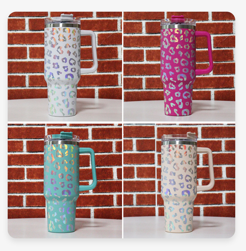 40oz Leopard Iridescent Tumbler with Handle Double Wall