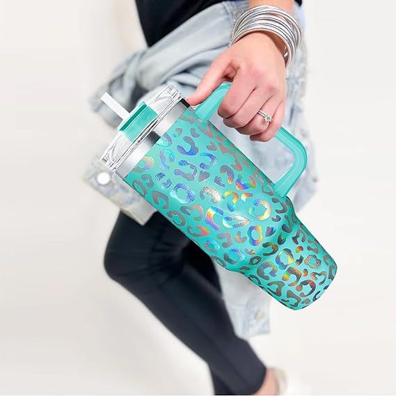 40oz Leopard Iridescent Tumbler with Handle Double Wall