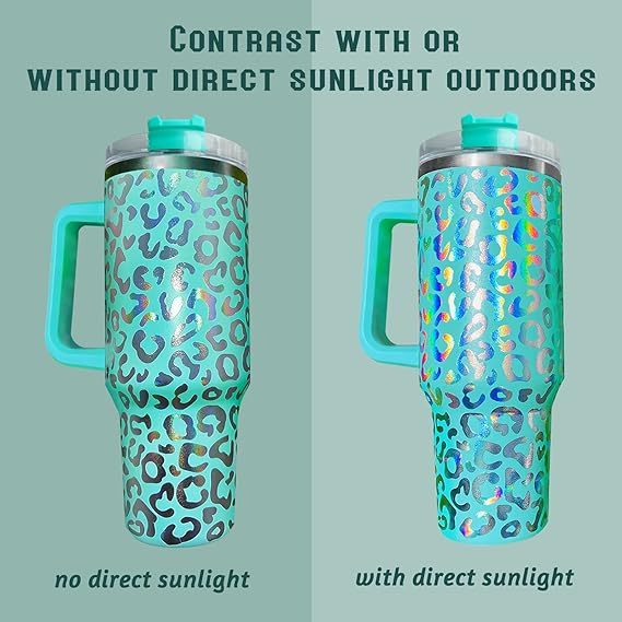 40oz Leopard Iridescent Tumbler with Handle Double Wall