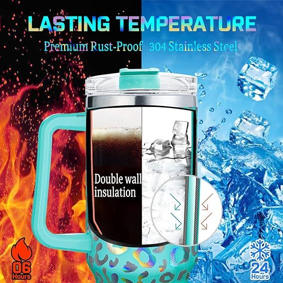 40oz Leopard Iridescent Tumbler with Handle Double Wall