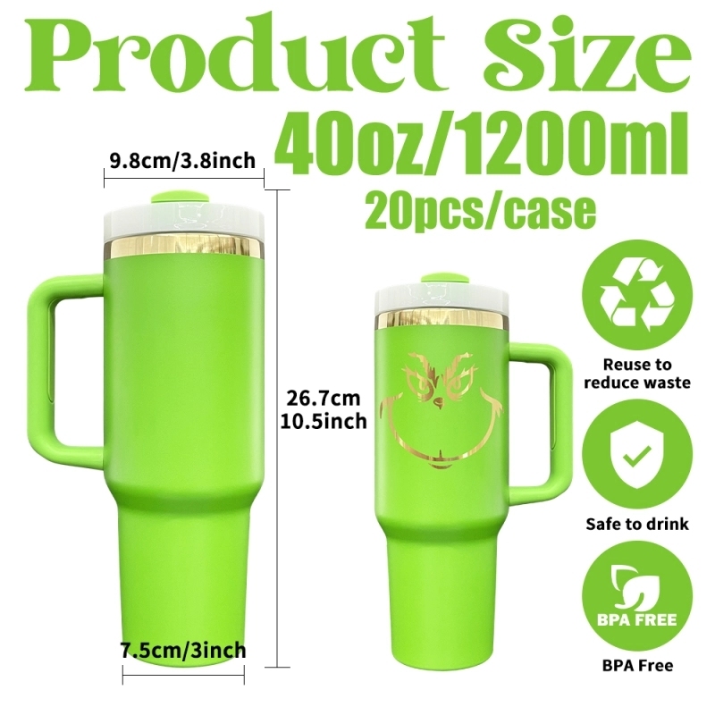 20Pack USA Warehouse mirror gold plated underneath powder coated Christmas green 40oz H2.0 tumbler