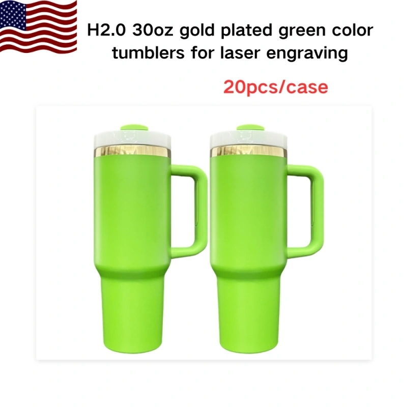 20Pack USA Warehouse mirror gold plated underneath powder coated Christmas green 40oz H2.0 tumbler