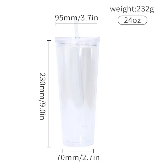 Pre-sale US warehosue BPA Free Double Wall 24oz Clear Snow Globe Plastic Cup