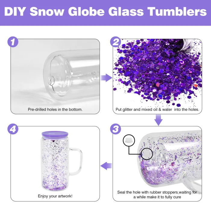 RTS US Warehouse Glass 16oz snow globe sublimation glass Cup,pre-hole