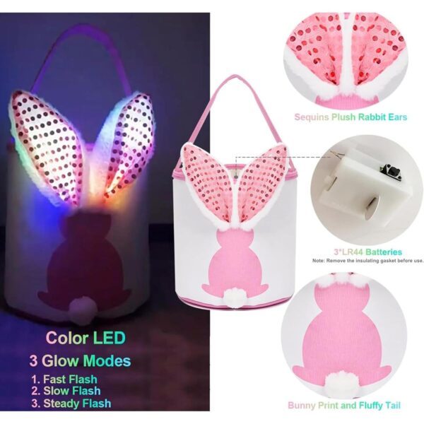 Easter Bunny Glow Basket Foldable Canvas Bag with Handle & Soft Rabbit Tail