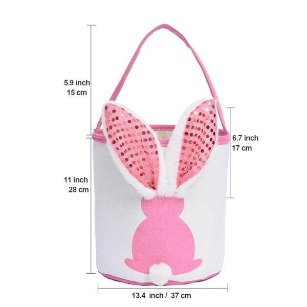 Easter Bunny Glow Basket Foldable Canvas Bag with Handle & Soft Rabbit Tail