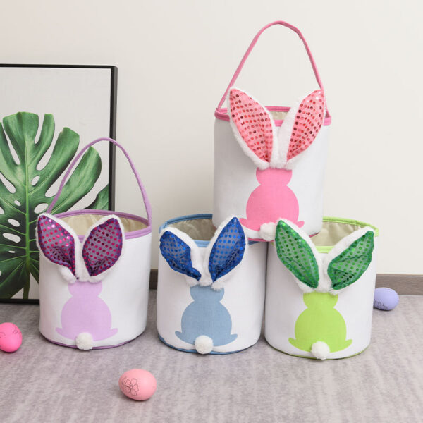 Easter Bunny Glow Basket Foldable Canvas Bag with Handle & Soft Rabbit Tail