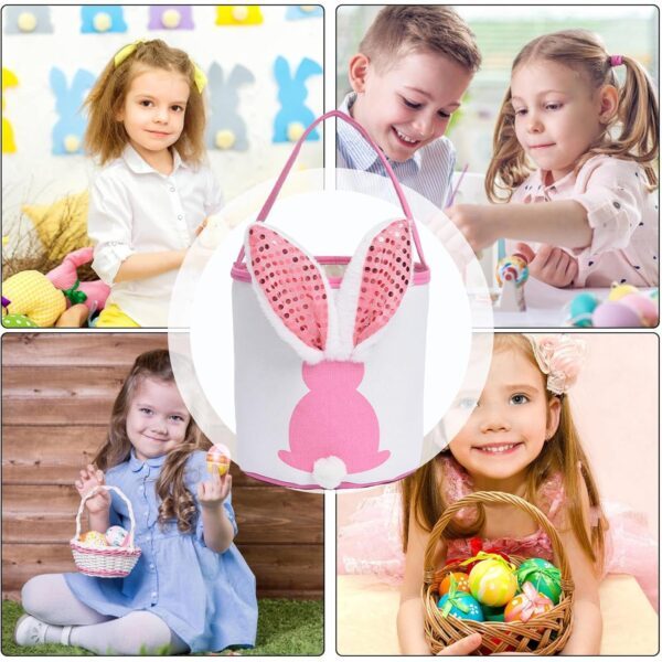 Easter Bunny Glow Basket Foldable Canvas Bag with Handle & Soft Rabbit Tail