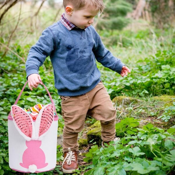 Easter Bunny Glow Basket Foldable Canvas Bag with Handle & Soft Rabbit Tail