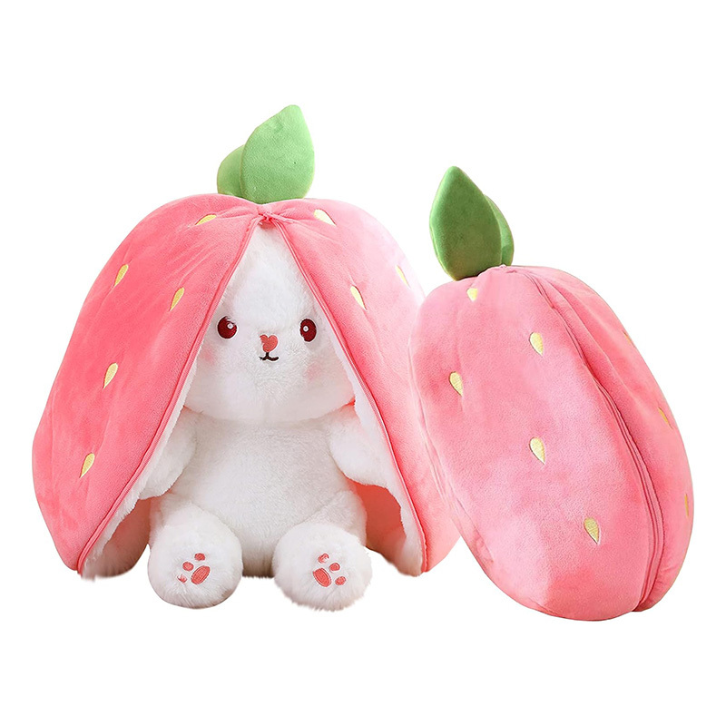 Reversible Easter Bunny Carrot Strawberry Plush Squishy Rabbit Sofa Pillow Doll