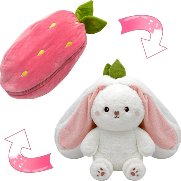 Reversible Easter Bunny Carrot Strawberry Plush Squishy Rabbit Sofa Pillow Doll