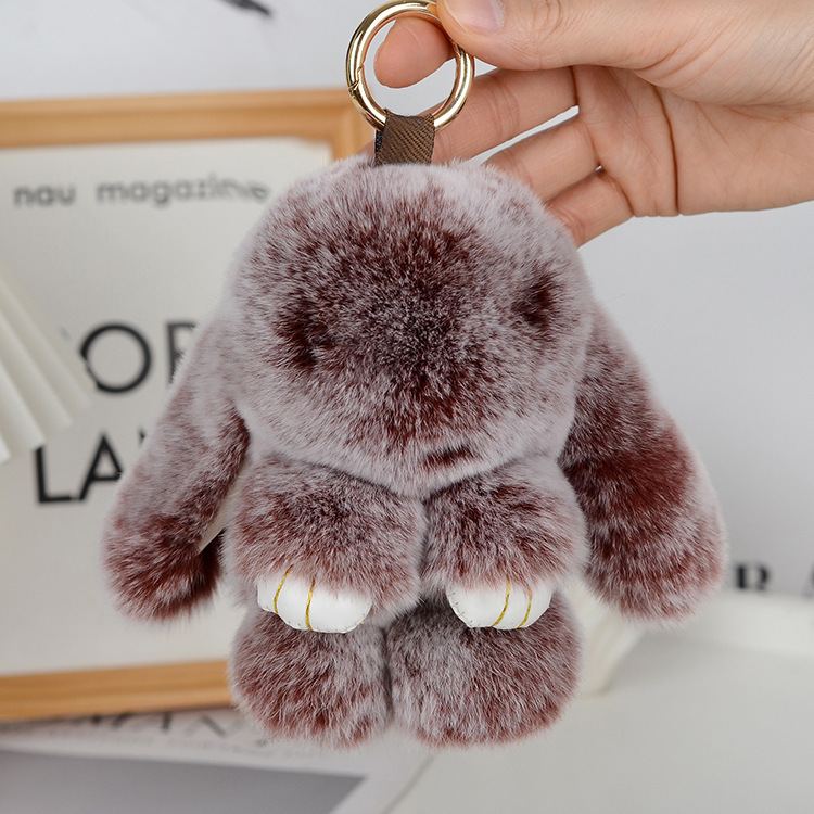 15cm Bunny Doll Soft Cute Faux Fur Pom Pom Fluffy Plush Pendant Car Bag Keyring Bunny Pompom Fluffy Cute Furry Rabbit Keychain Plush Ball Rabbit Doll Pendant