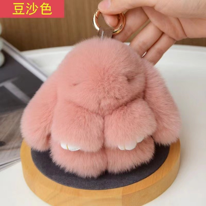 15cm Bunny Doll Soft Cute Faux Fur Pom Pom Fluffy Plush Pendant Car Bag Keyring Bunny Pompom Fluffy Cute Furry Rabbit Keychain Plush Ball Rabbit Doll Pendant