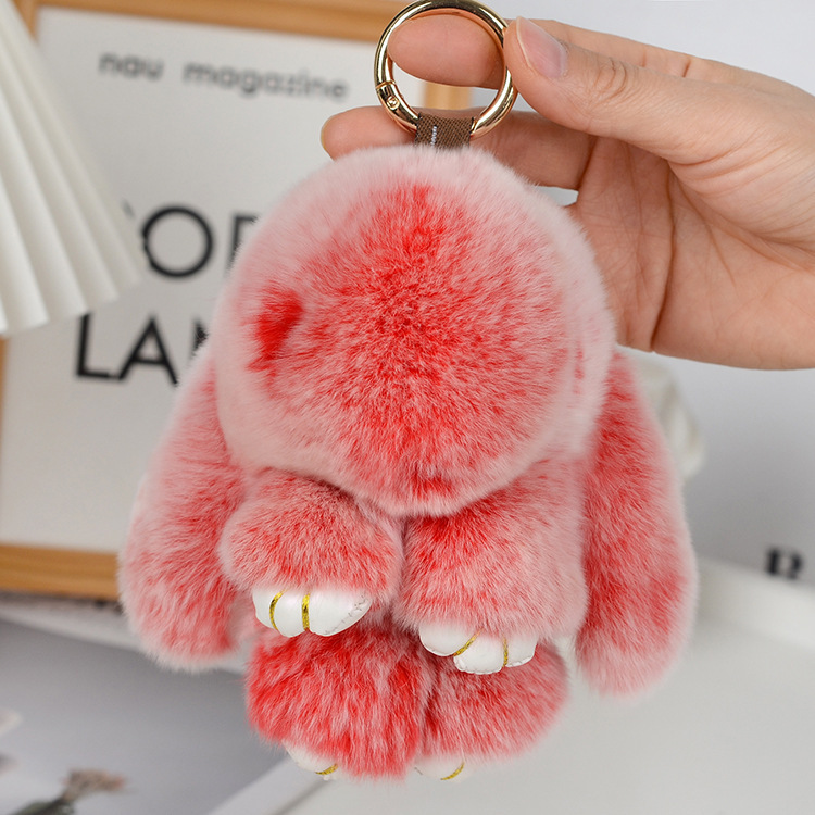15cm Bunny Doll Soft Cute Faux Fur Pom Pom Fluffy Plush Pendant Car Bag Keyring Bunny Pompom Fluffy Cute Furry Rabbit Keychain Plush Ball Rabbit Doll Pendant