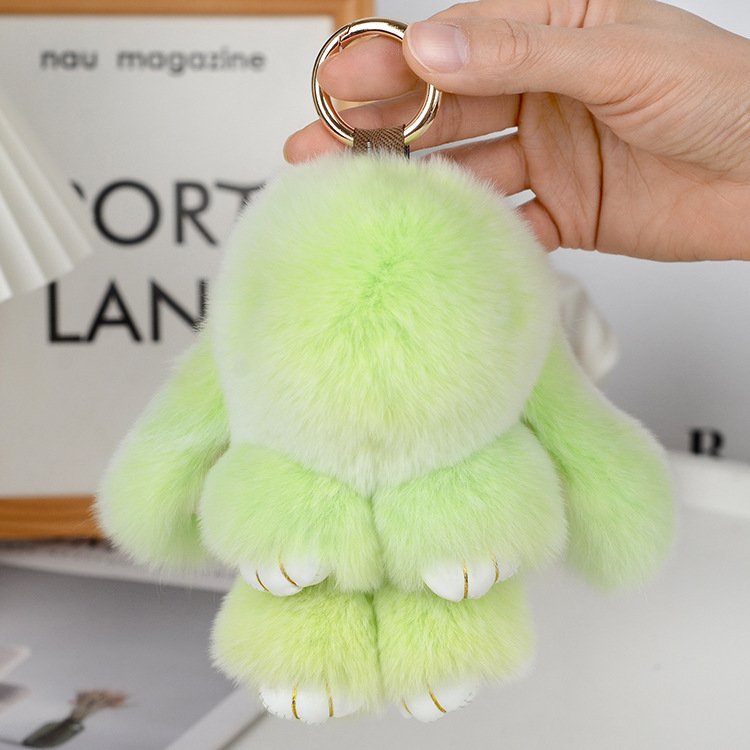 15cm Bunny Doll Soft Cute Faux Fur Pom Pom Fluffy Plush Pendant Car Bag Keyring Bunny Pompom Fluffy Cute Furry Rabbit Keychain Plush Ball Rabbit Doll Pendant