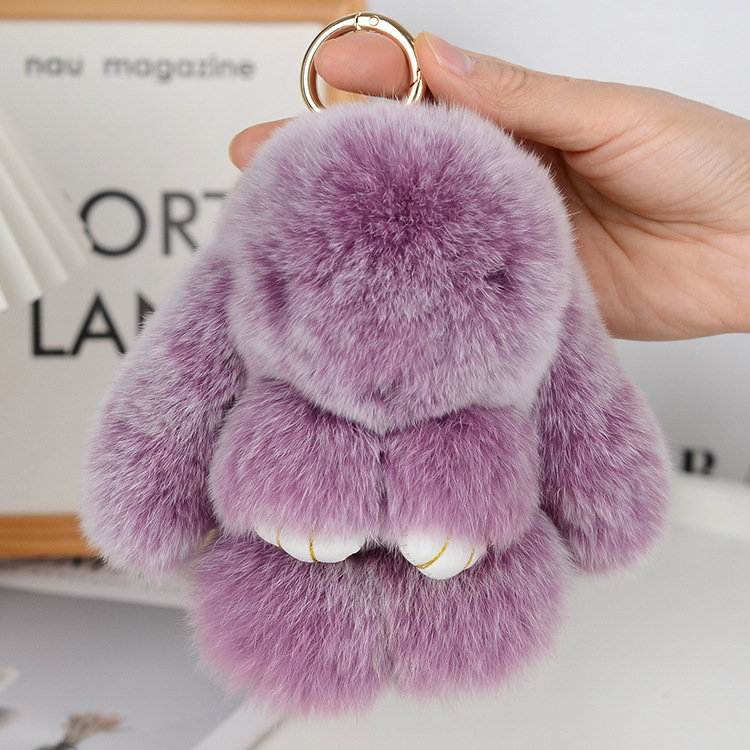 15cm Bunny Doll Soft Cute Faux Fur Pom Pom Fluffy Plush Pendant Car Bag Keyring Bunny Pompom Fluffy Cute Furry Rabbit Keychain Plush Ball Rabbit Doll Pendant