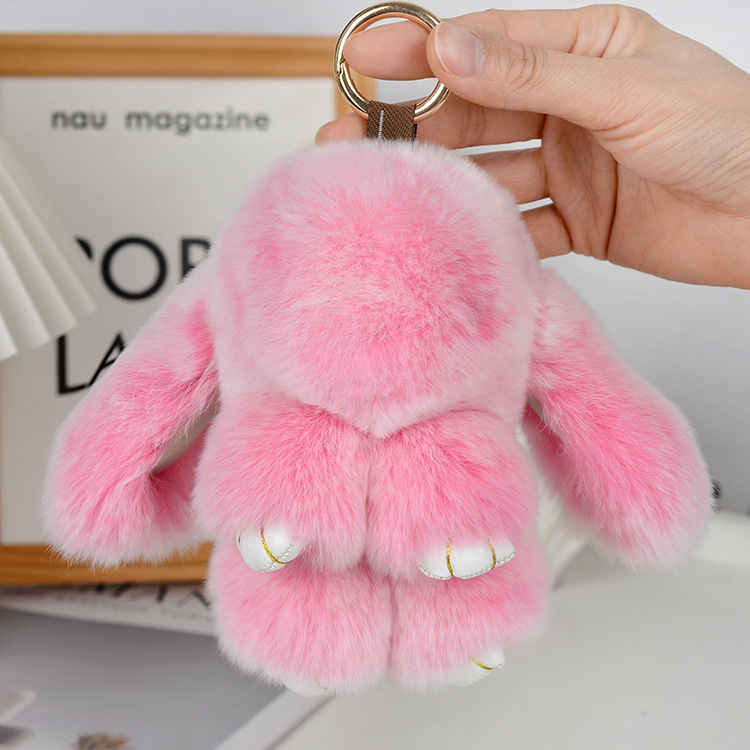 15cm Bunny Doll Soft Cute Faux Fur Pom Pom Fluffy Plush Pendant Car Bag Keyring Bunny Pompom Fluffy Cute Furry Rabbit Keychain Plush Ball Rabbit Doll Pendant