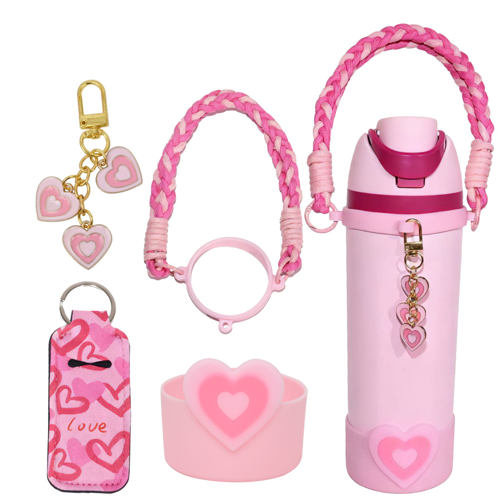 Owala Water Bottle Accessories Bundle for Heart Silicone Straw Topper with Handle Strap Charms for Gift