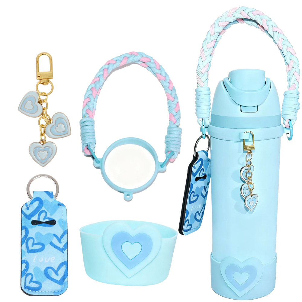 Owala Water Bottle Accessories Bundle for Heart Silicone Straw Topper with Handle Strap Charms for Gift