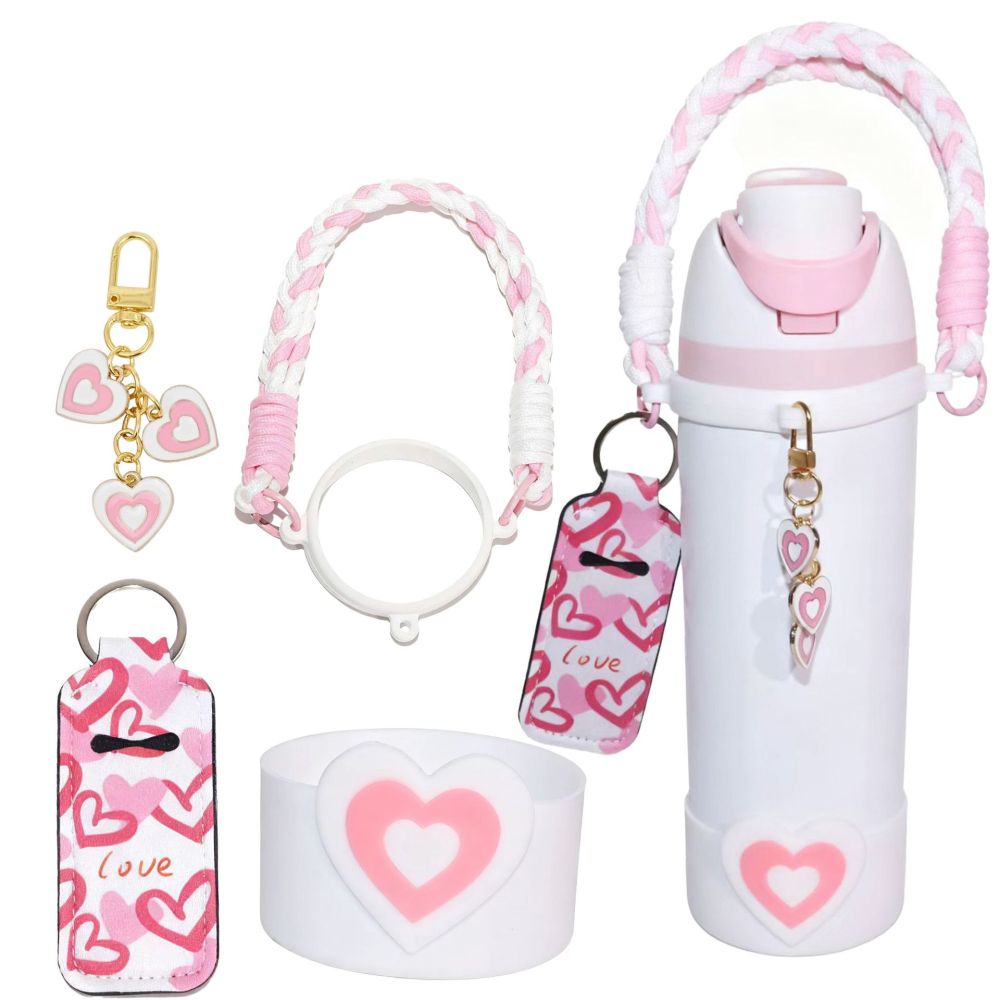 Owala Water Bottle Accessories Bundle for Heart Silicone Straw Topper with Handle Strap Charms for Gift