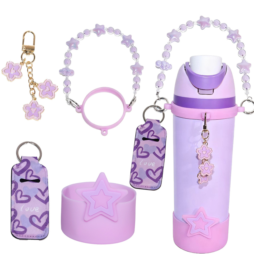 Owala Water Bottle Accessories Bundle for Heart Silicone Straw Topper with Handle Strap Charms for Gift