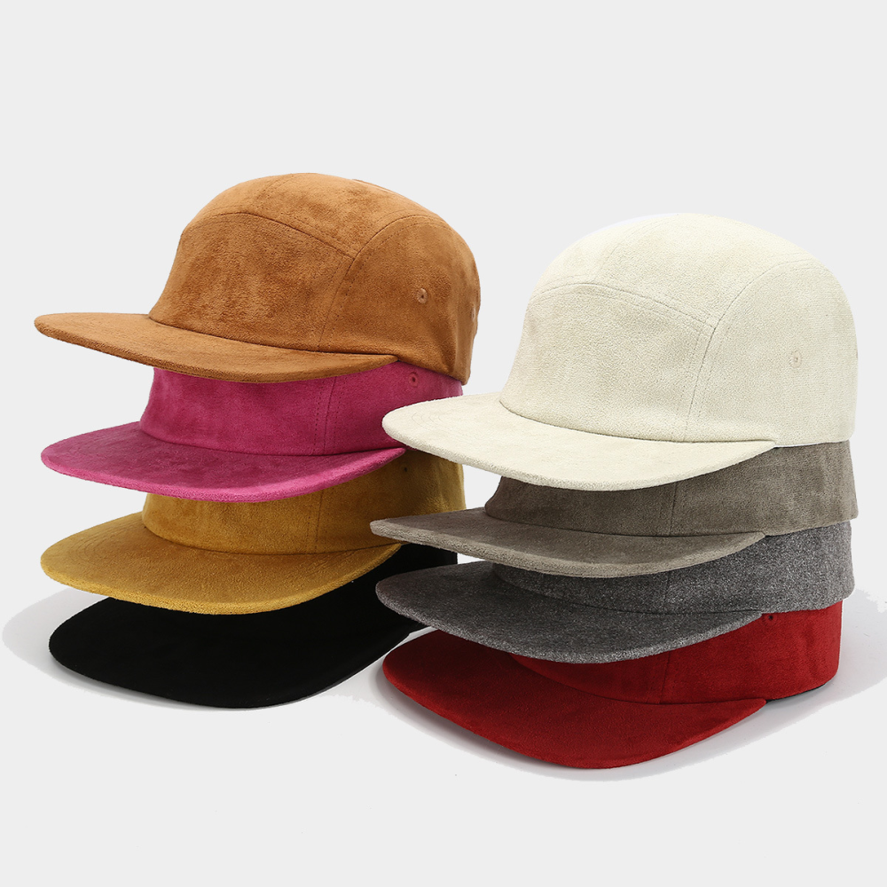 Blank Suede 5 Panel Flat Bill Camper Cap Wholesale