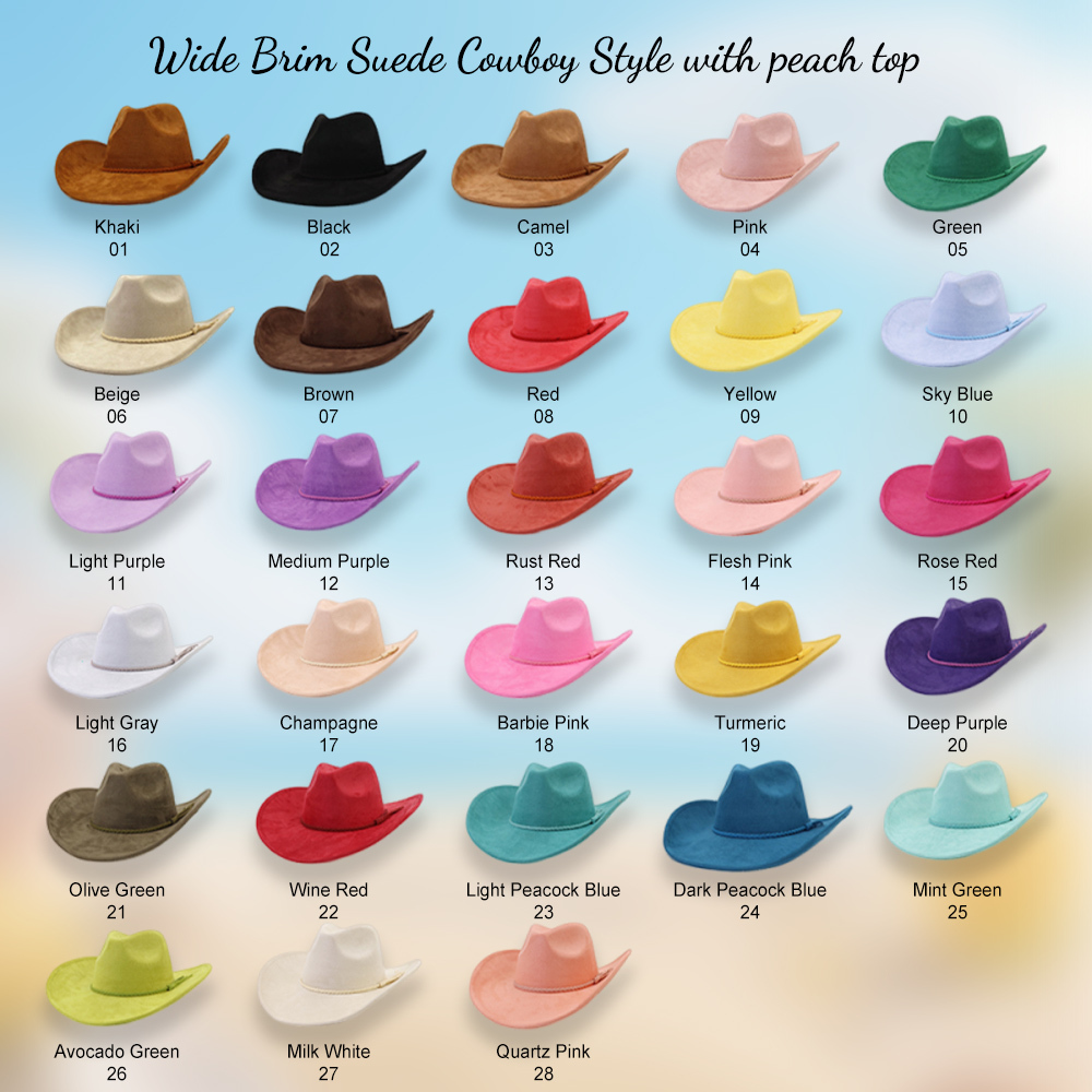 New Style Vintage Wide Brim Orange Cowboy Western Hats Men Bulk Wholesale Cap Adjustable Felt Suede Cowboy Hats for Adults