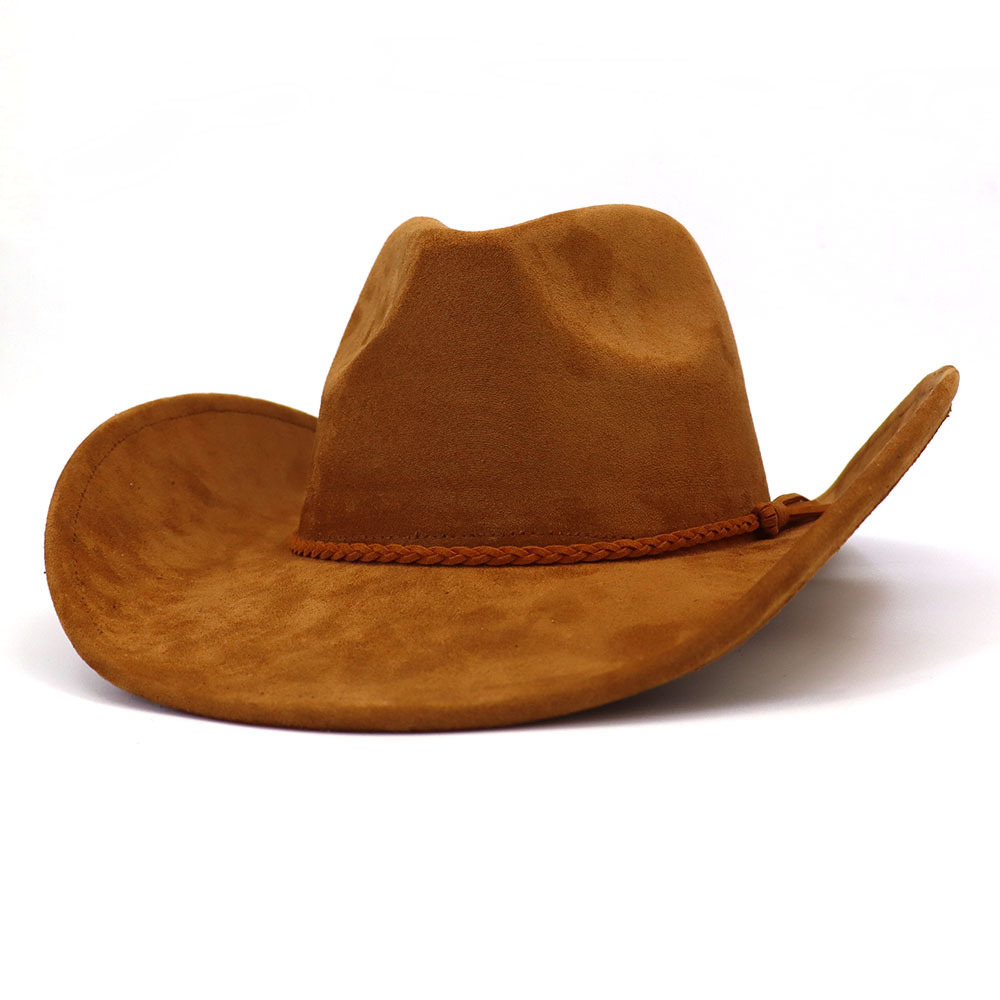 New Style Vintage Wide Brim Orange Cowboy Western Hats Men Bulk Wholesale Cap Adjustable Felt Suede Cowboy Hats for Adults