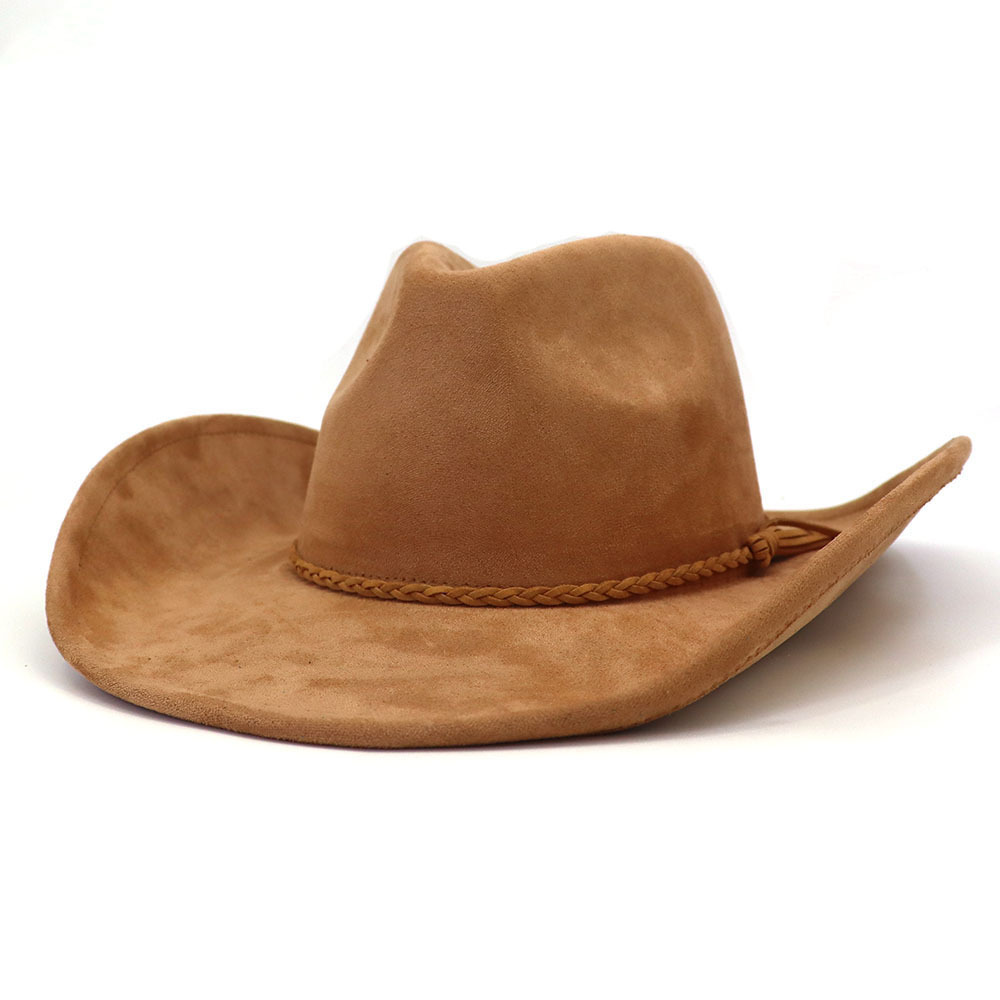 New Style Vintage Wide Brim Orange Cowboy Western Hats Men Bulk Wholesale Cap Adjustable Felt Suede Cowboy Hats for Adults