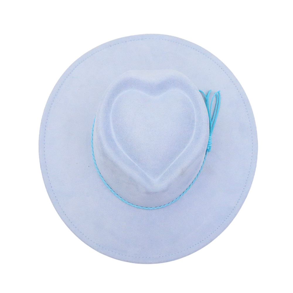 New Fashion Heart Shape Crown Suede Fedora Hats Kids Wide Brim Basic Draw Caps Flat Brim for Girl