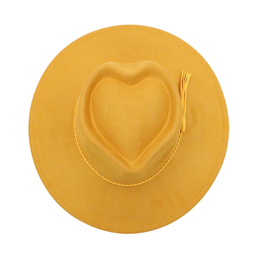 New Fashion Heart Shape Crown Suede Fedora Hats Kids Wide Brim Basic Draw Caps Flat Brim for Girl