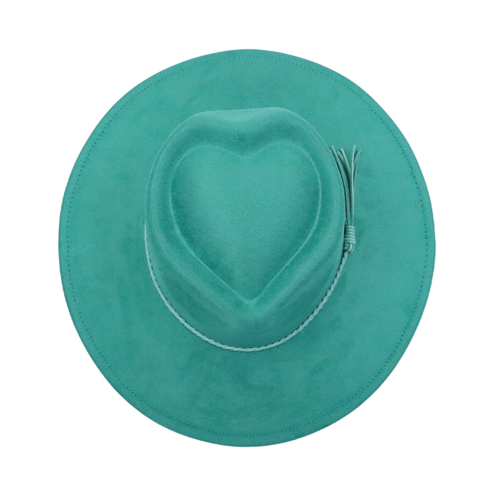 New Fashion Heart Shape Crown Suede Fedora Hats Kids Wide Brim Basic Draw Caps Flat Brim for Girl