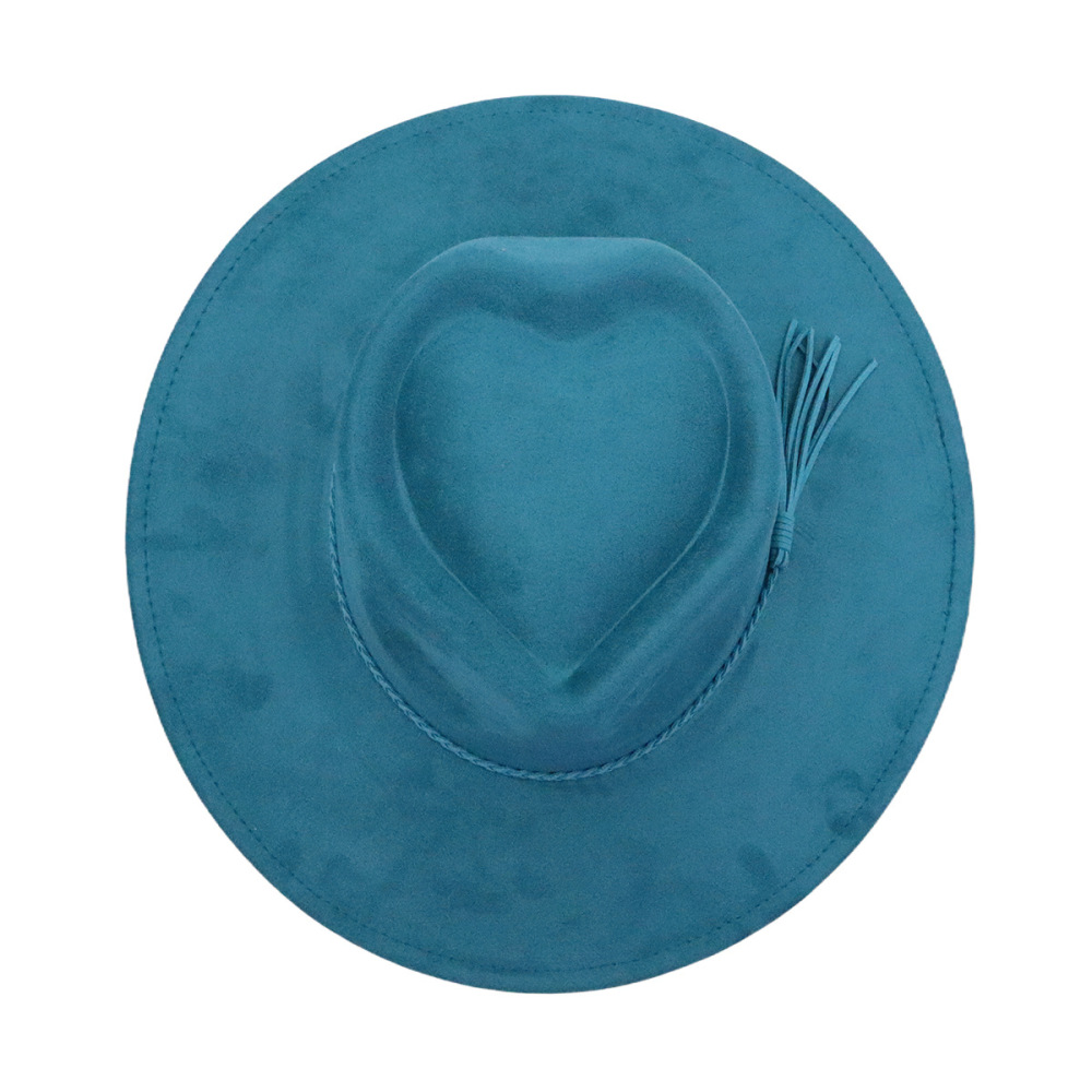 New Fashion Heart Shape Crown Suede Fedora Hats Kids Wide Brim Basic Draw Caps Flat Brim for Girl