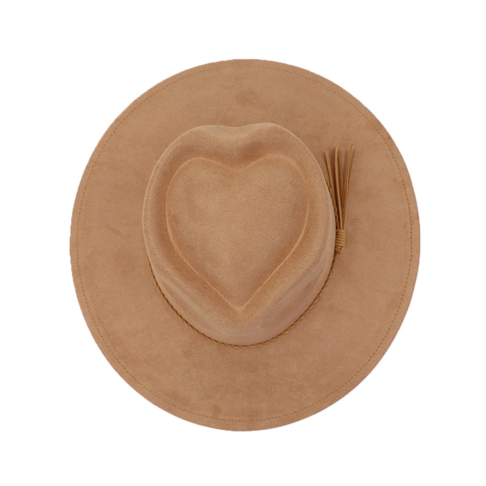 New Fashion Heart Shape Crown Suede Fedora Hats Kids Wide Brim Basic Draw Caps Flat Brim for Girl