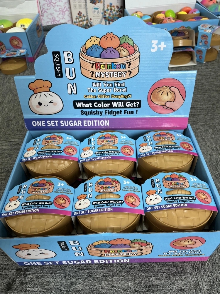 72 Pack China Warehouse Disney Cartoon PU Squeeze Squishy Dumplings Toys with Steamer