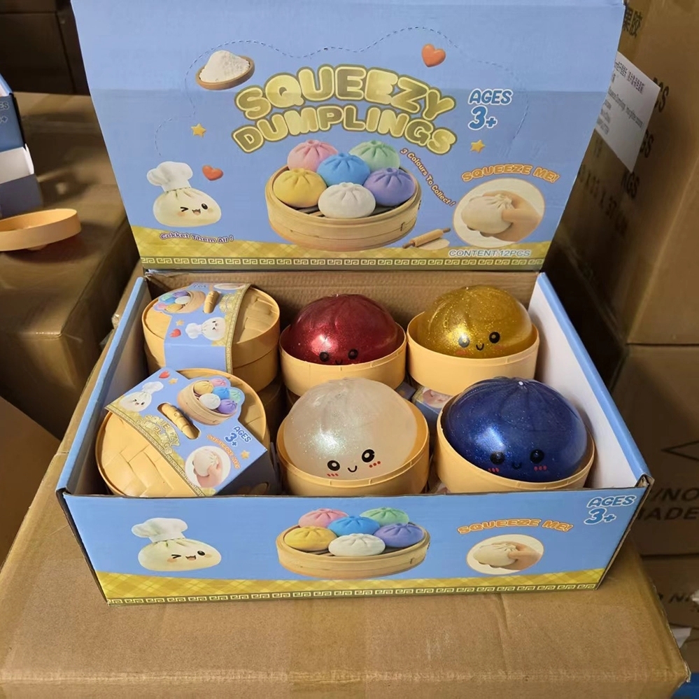 72 Pack China Warehouse 8.5cm Realistic Steamed Bun Glitter Dumpling Squishies Toys Stress Relief Squishy Toys with Steamer