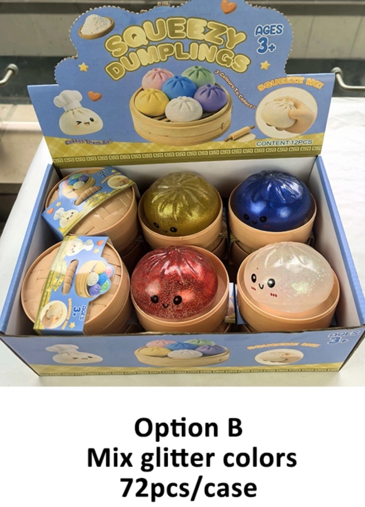 72 Pack China Warehouse 8.5cm Realistic Steamed Bun Glitter Dumpling Squishies Toys Stress Relief Squishy Toys with Steamer