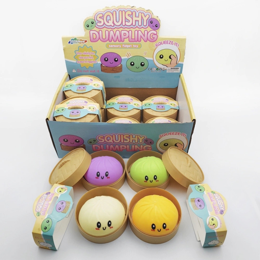 72 Pack China Warehouse 8.5cm Realistic Steamed Bun Glitter Dumpling Squishies Toys Stress Relief Squishy Toys with Steamer