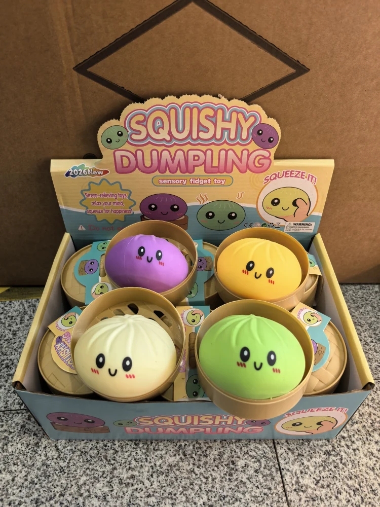 72 Pack China Warehouse 8.5cm Realistic Steamed Bun Glitter Dumpling Squishies Toys Stress Relief Squishy Toys with Steamer