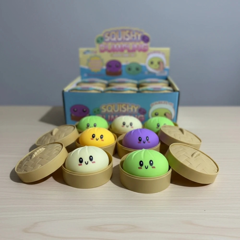 72 Pack China Warehouse 8.5cm Realistic Steamed Bun Glitter Dumpling Squishies Toys Stress Relief Squishy Toys with Steamer