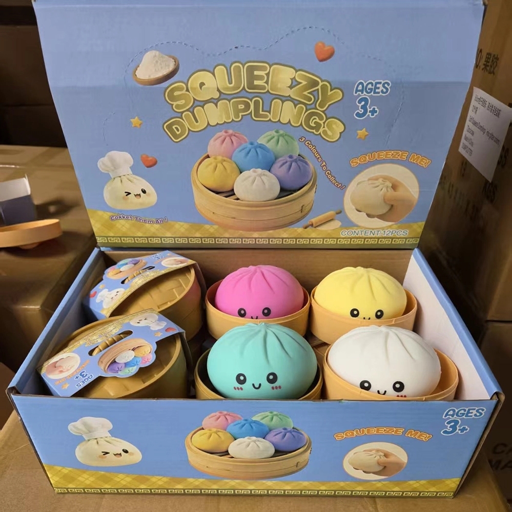 72 Pack China Warehouse Dumpling Squishy Mystery Box Colorful Soft Squeeze Decompression Dumpling Squishy Toys with Steamer
