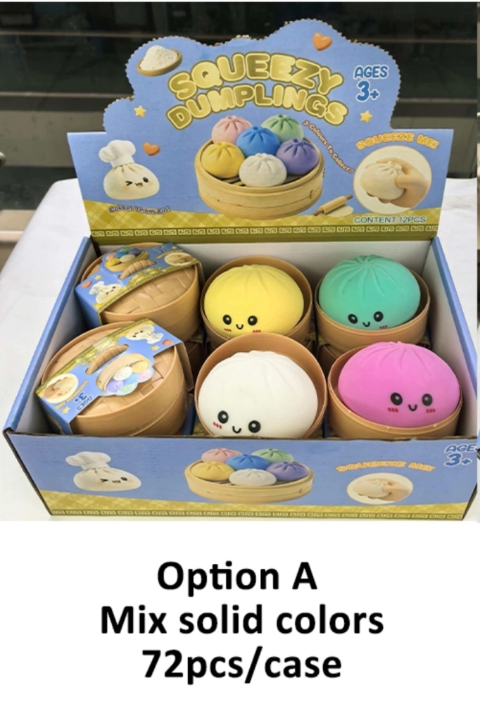 72 Pack China Warehouse Dumpling Squishy Mystery Box Colorful Soft Squeeze Decompression Dumpling Squishy Toys with Steamer