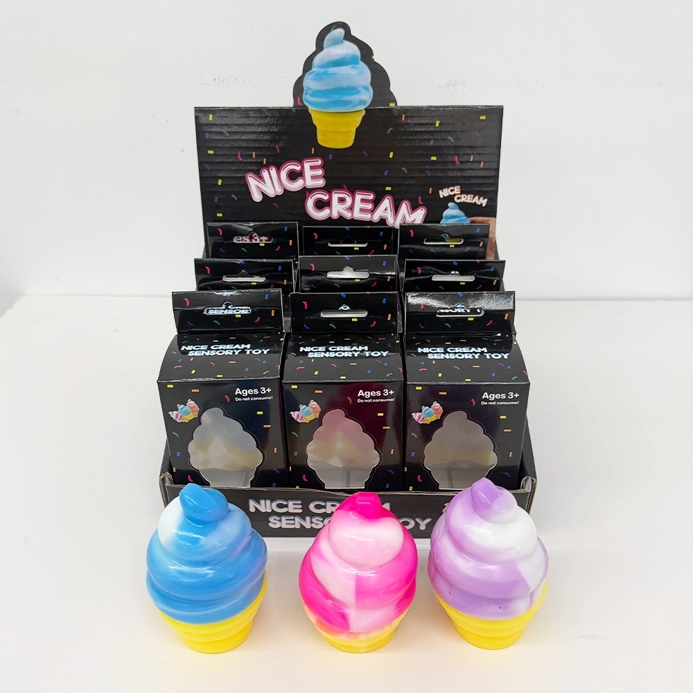 72 Pack China Warehouse TPR Squeezing Squishy Ice Cream Cone Toys Stress Relief Fidget Toy for Kids