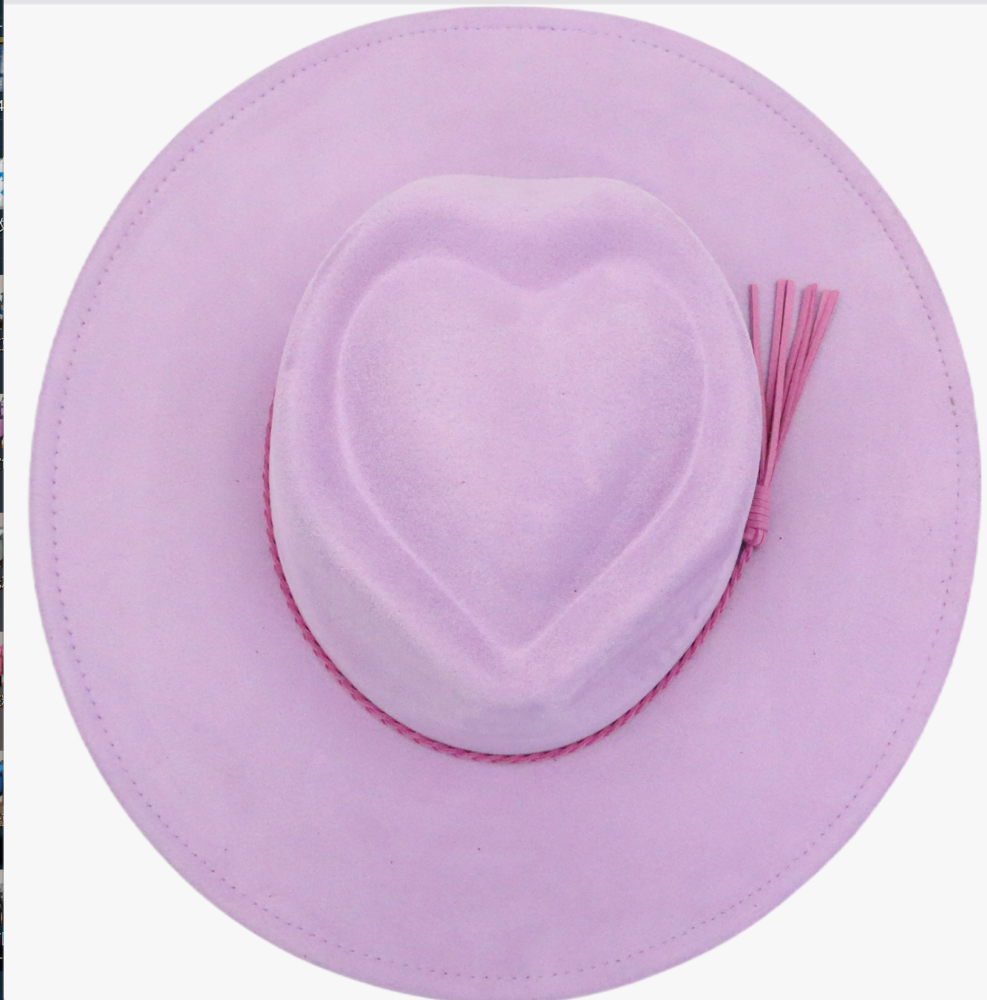 New Fashion Heart Shape Crown Suede Fedora Hats  Wide Brim Basic Draw Caps Flat Brim for Girl
