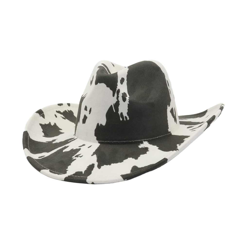 cow print vegan suede hats