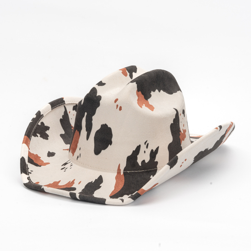 Western-style cowboy vegan suede hats cow print