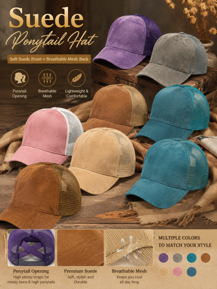 Vegan Suede ponytail hat